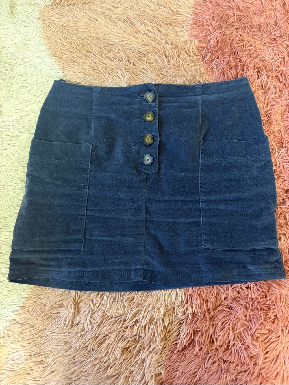BDG Navy Button-Front velvet Mini Skirt